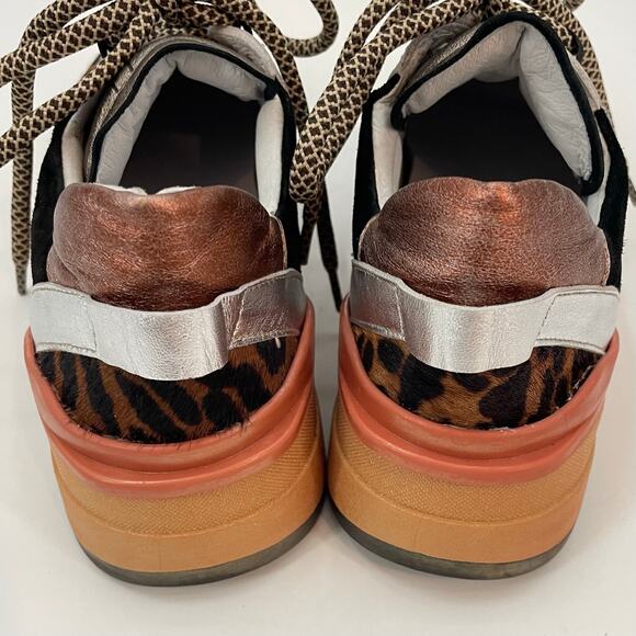 Vaddia 38 / 7.5 Calf Hair Leather Sneakers Metallic Cheetah Print - Picture 5 of 12